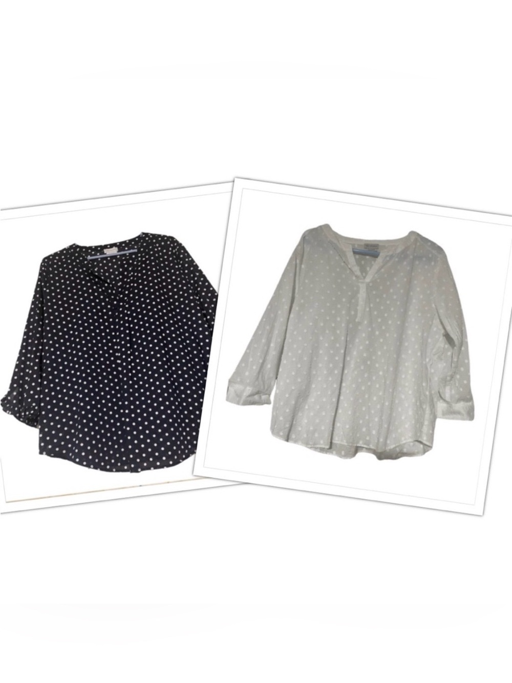 3-CAbi White Polka Dot V-Neck Blouses size XL